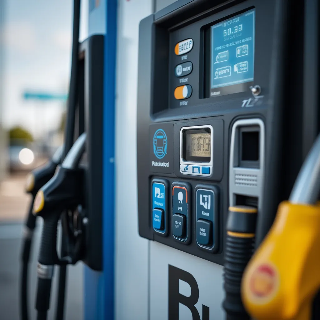 Detalle de surtidor de combustible con tecnología de pago digital