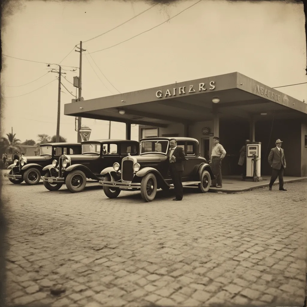 Foto histórica de una de las primeras estaciones de servicio en Argentina